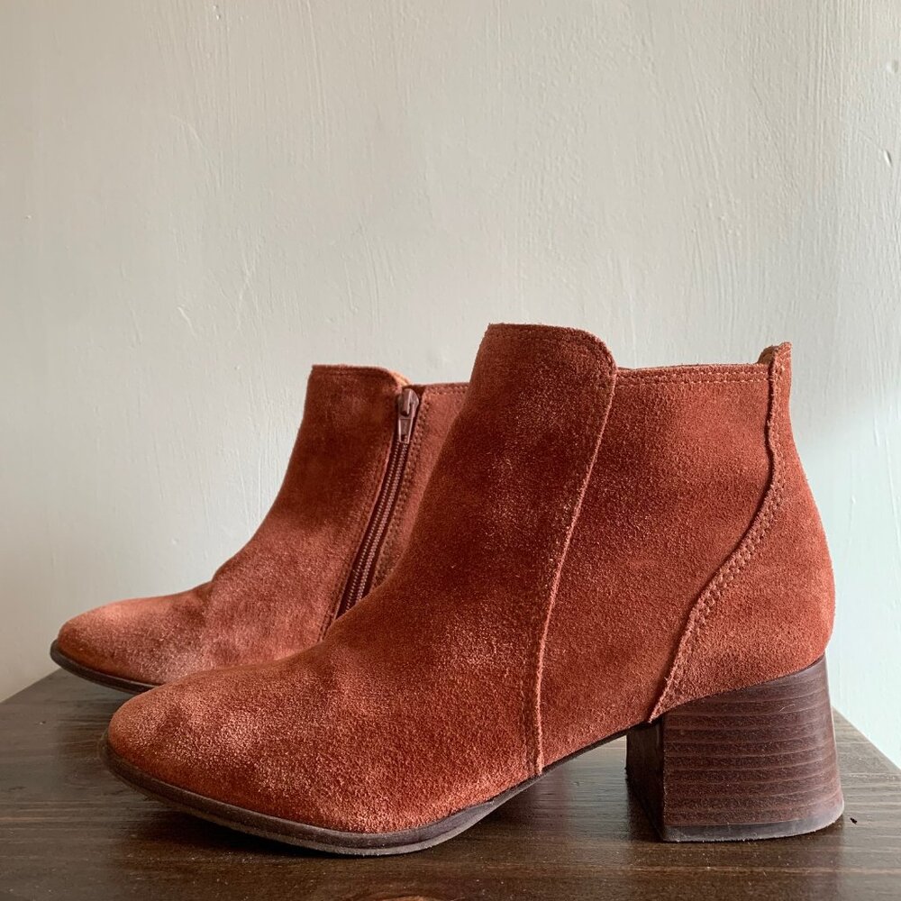 Lucky Brand Suede Ankle Boot in Burnt Orange